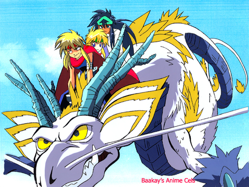 Gokudo and friends fly on the back of a dragon.