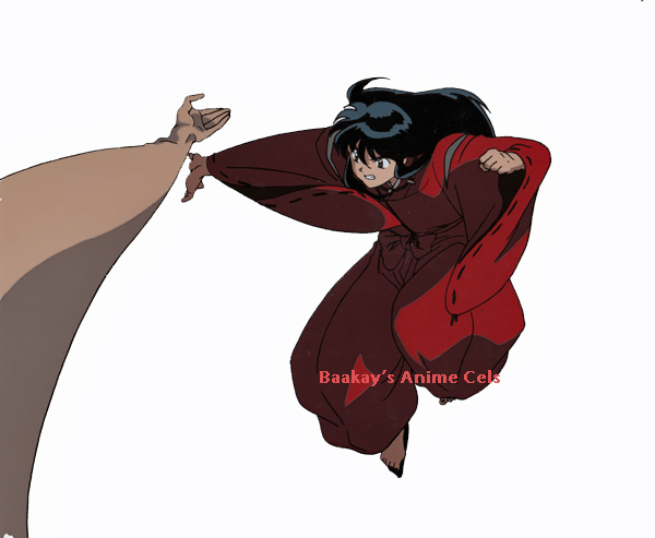 Inuyasha in his human form, slapping at a weirdly elongated hand of some sort.