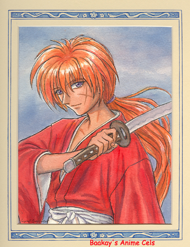 Lovely watercolor of Kenshin in a lighter moment. 