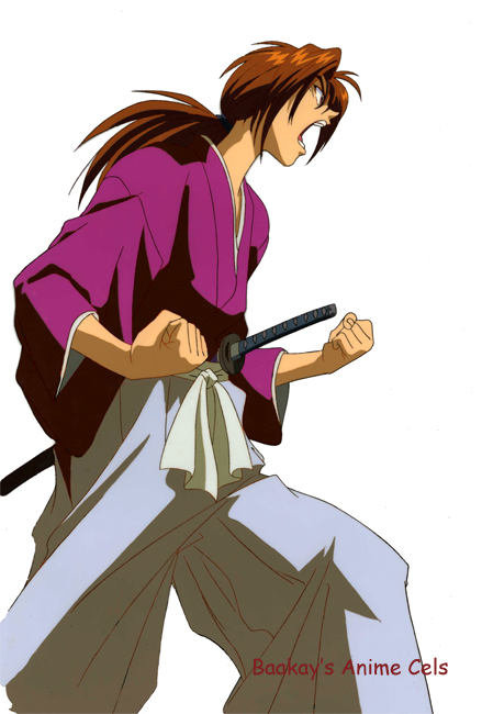 Kenshin yells at the top of his lungs, fists clenched at waist height.