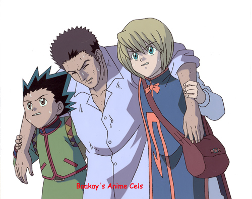 Kurapica and Gon carry snakebitten Leorio to help.