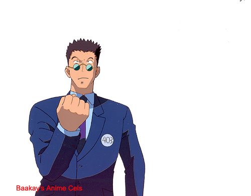 A very determined Leorio, number 403, clenches his fist as he runs.