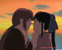 Kenshin and Kaoru share a kiss in the sunset.